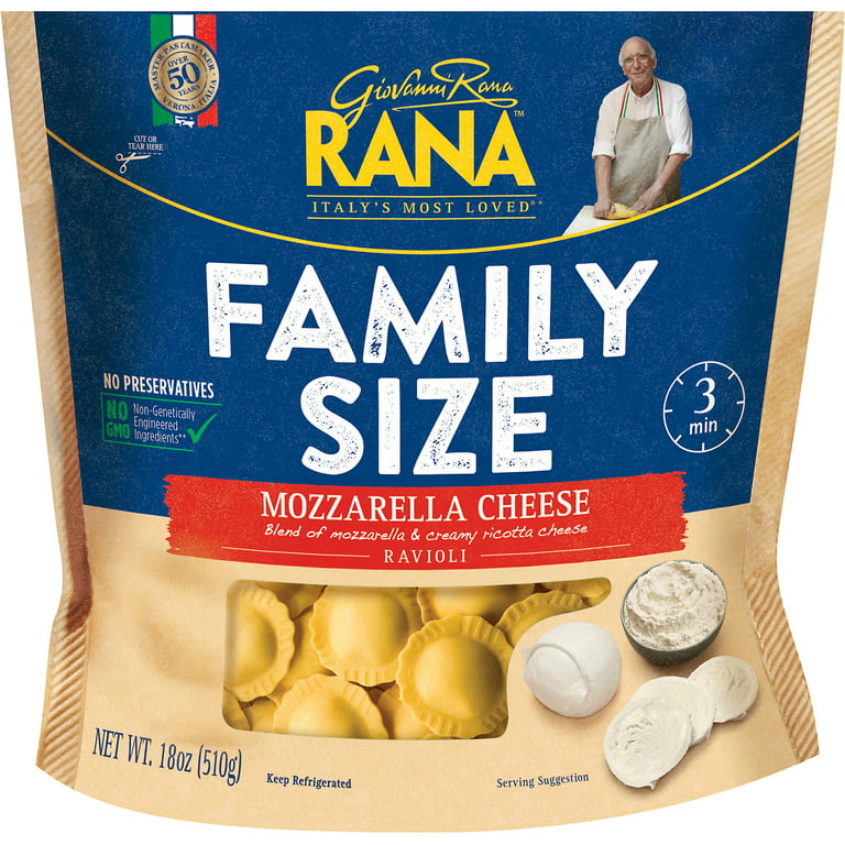 Giovanni Rana Ravioli Mozzarella Cheese Filled Italian Pasta Bag (Family  Size, 18oz, Fresh), Refrigerated 