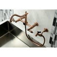 thumbnail image 2 of Kingston Brass KS124ALBSAC Heritage Double-Handle Wall-Mount Bridge Kitchen Faucet with Brass Sprayer, Antique Copper, 2 of 8