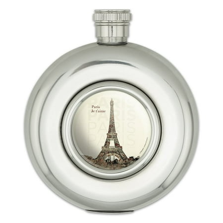 

Paris Je t aime I Love You Eiffel Tower City Map Round Stainless Steel 5oz Hip Drink Flask