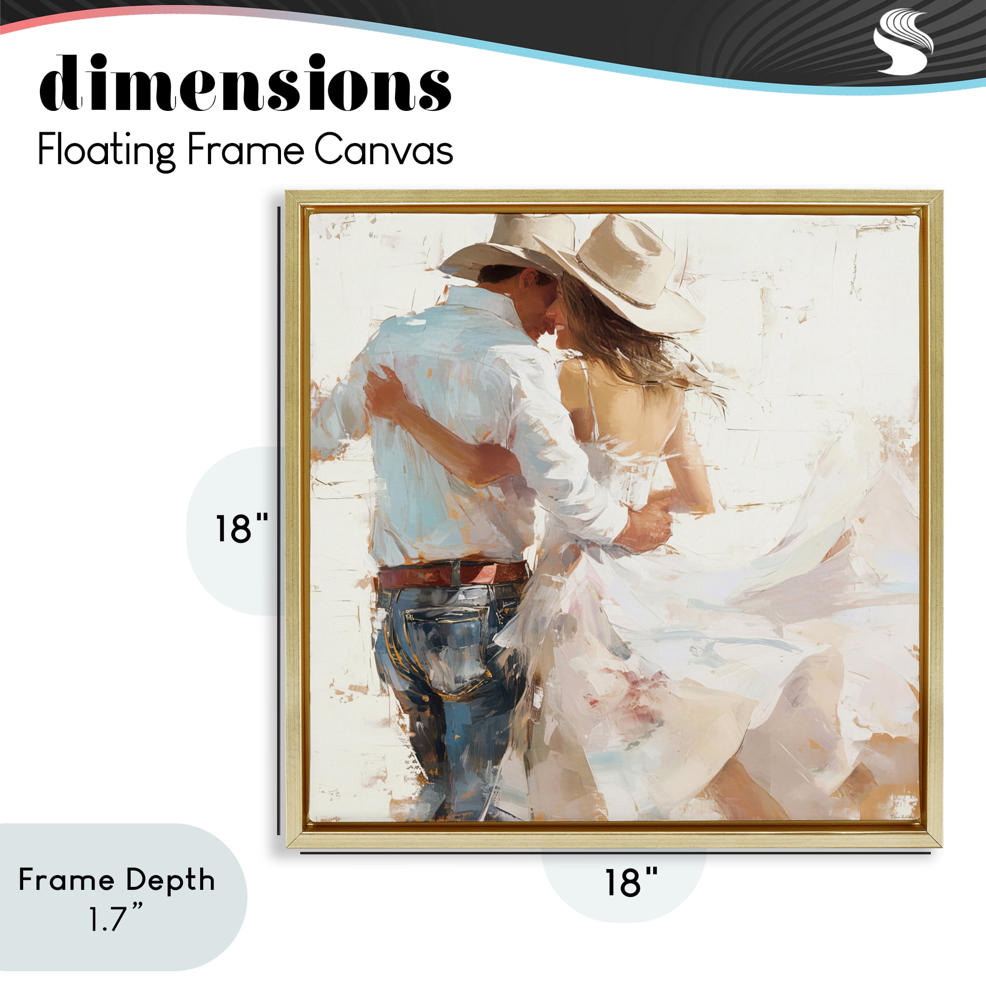 Stupell Industries Cowgirl Romance Couple Gold Framed Floater Canvas Wall Art, design by Tina LeCour