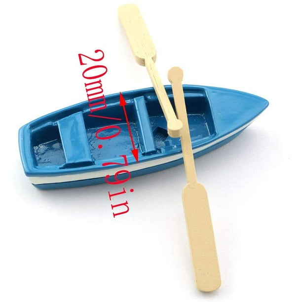 Bqhagfte Lovely Miniature Blue Rowboat Little Plastic Boat Canoe Model With Oars For Miniature Gardens Doll House Cake Topper Decoration