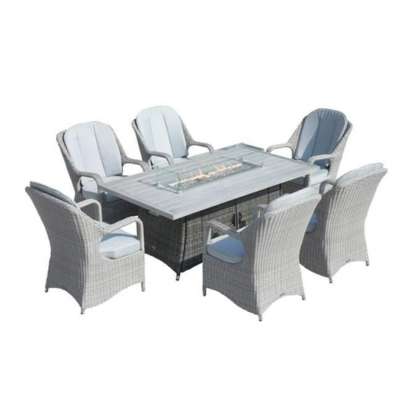 Moda Furnishings PAG-1106RA-009HL 7-Piece Patio Dining  Wicker Sets with Aluminium Fire Pit Table