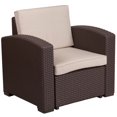 thumbnail image 1 of Chocolate Brown Faux Rattan Chair with All-Weather Beige Cushion, 1 of 9