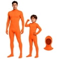 thumbnail image 4 of CAIVO Kids Full Body Zentai Bodysuit with Separate Hood, Long Sleeve Footed Polyester Suit, Solid Color Stretch Jumpsuit for Halloween Stage Performance, 4 of 5