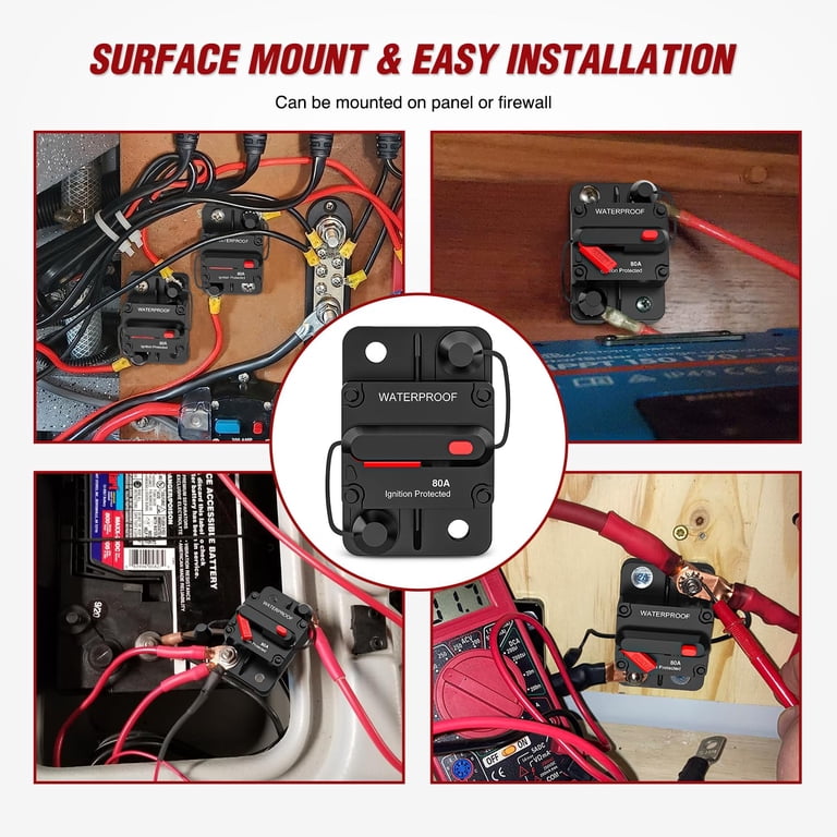 Marine Grade 12V 80 Amp Inline Circuit Breaker - Manual Reset, Gold, For Audio & Power