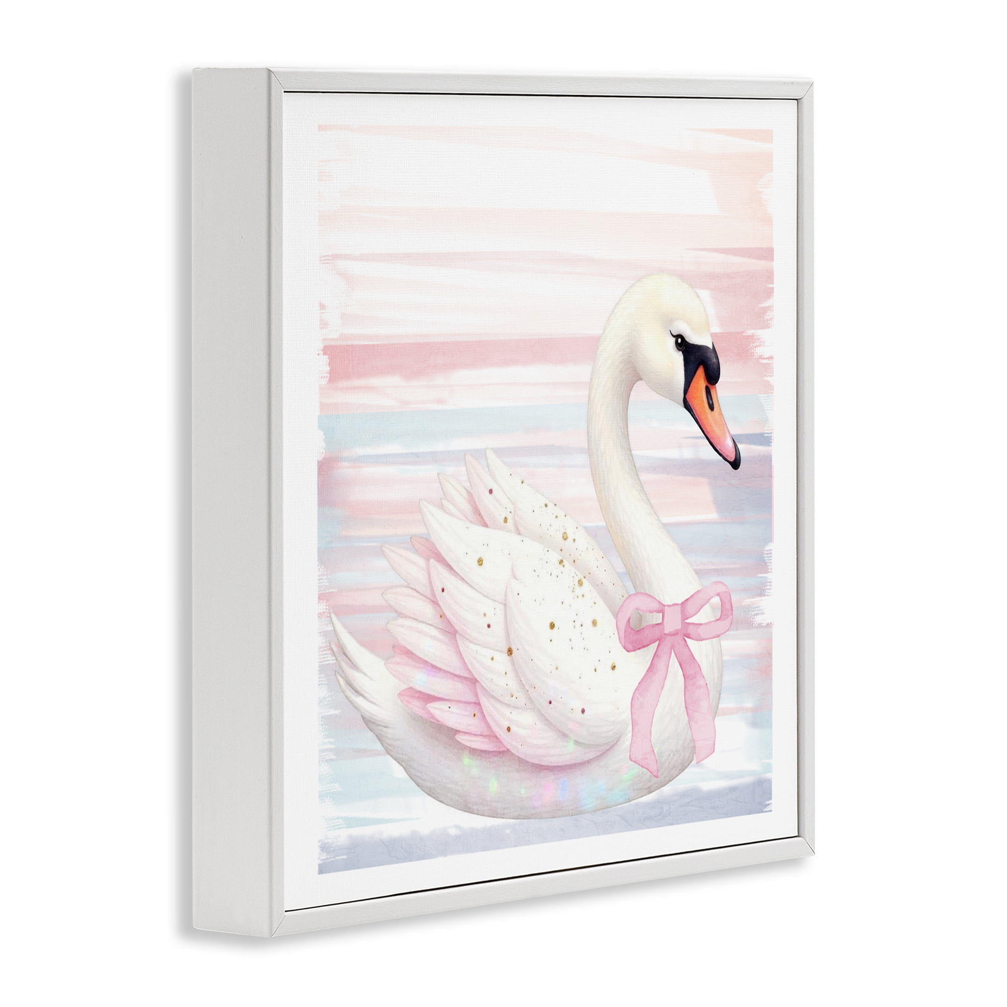 Pink Swan with Ribbon White Framed Giclee Art, design by Kim Allen