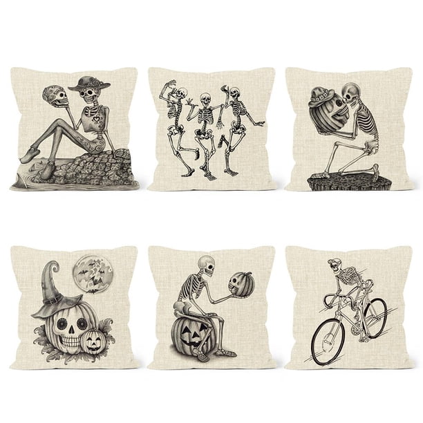 Funda De Almohada De Halloween Esqueleto Calabaza Patrón Funda De Almohada Fundas De Cojines Para Decoración De Halloween Methold HA037502-00