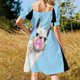 thumbnail image 3 of Bubble Gum Sneaky Llama en azul Vestido de manga corta vestidos de novia para fiestas vestido elegante Vestido de noche para mujer, 3 of 6