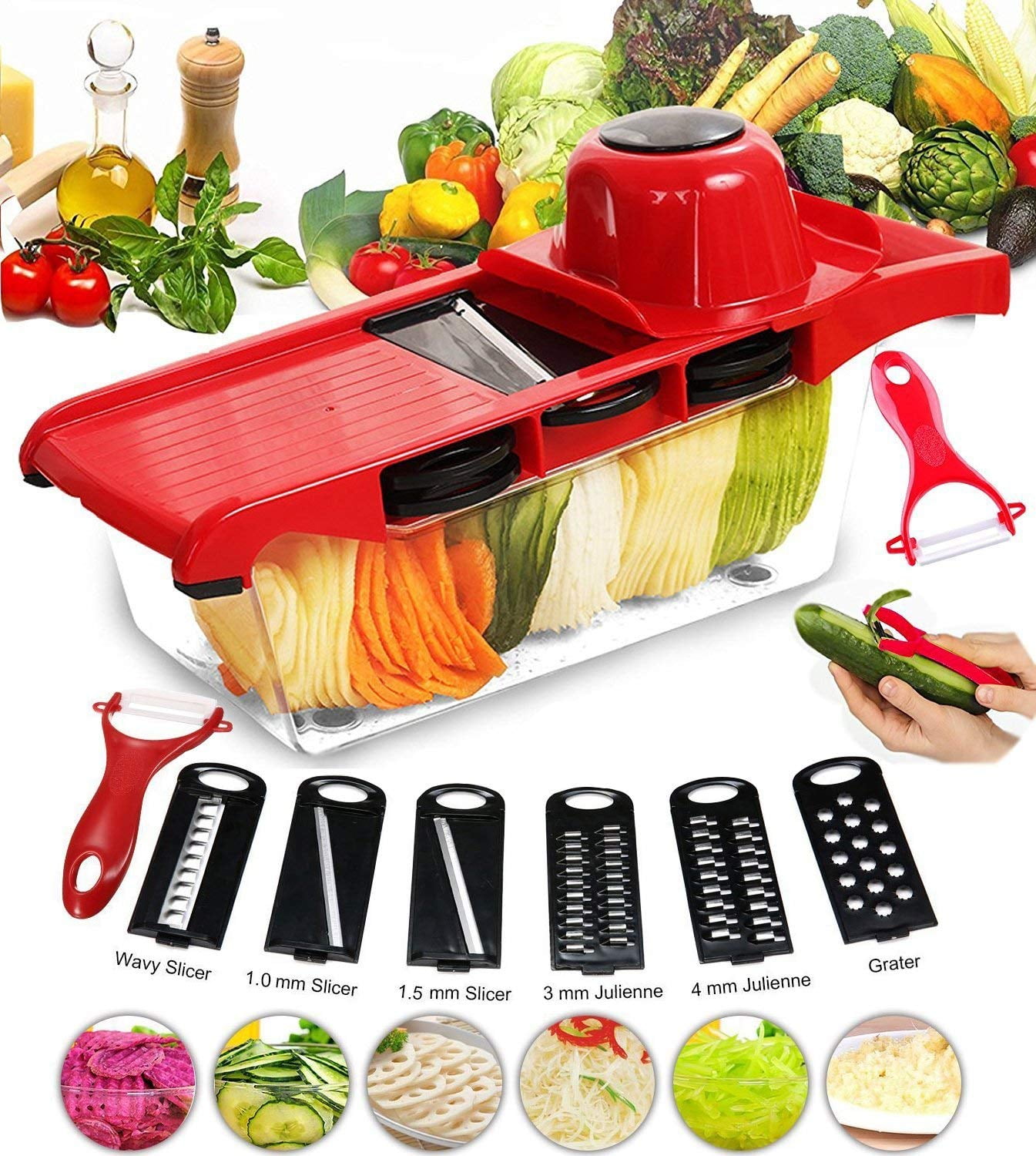 Mandoline 13 in 1 Food Cutter Kitchen Vegetable Chopper 8-Blade Tomato Potato Cheese Sliver Grater Shredder Fruit Julienne Onion Slicing Dicing Grating Chopping Cutting Separator Eggs---Yirenyoupin