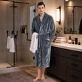 thumbnail image 5 of U2SKIIN Mens Fleece Robe, Soft Warm Long Plush Shawl Collar Fleece Bathrobe(Gray, S-M), 5 of 6