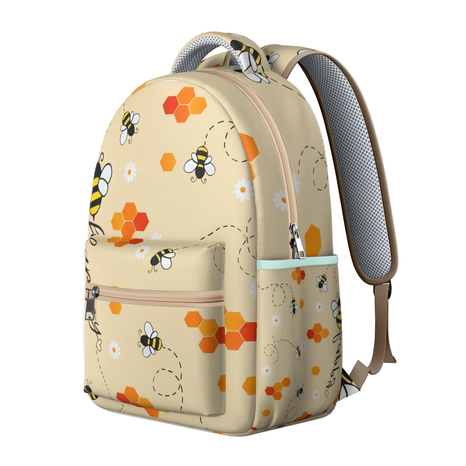 Bees & Leaves Backpack&nbsp;- Eco-Friendly School Bag for Students, Lightweight & Water-Resistant, Multiple Pockets, Comfortable Carry, Bee Themed Gift
