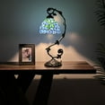 thumbnail image 2 of Tiffany Table Lamp Blue Stained Glass Green Leaves Iron Metal Leaves Bronze Base For Living Room Dining room Bedroom Bedside 21"H, 2 of 6