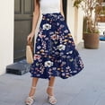 thumbnail image 6 of Minjewel Women's Maxi Skirt Drawstring High Waisted Summer Long Skirts, Lightweight Tiered Flowy Floral Pleated Skirts, Casual Elastic Waist Vacation Style Print Skirt,Navy,L, 6 of 7