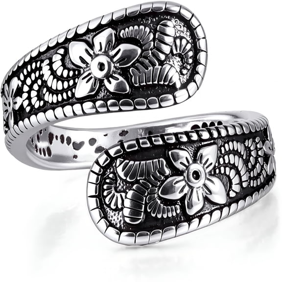 DESIGNICE Vintage 14K Gold Plated and Silver Spoon Ring – Adjustable Ring with Carving Design for Women,Unique Boho Open Ring