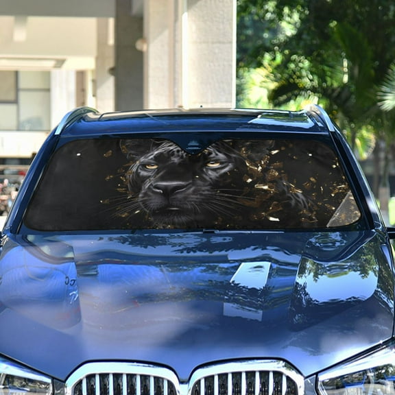 Leopard Cheetah Black Automotive Front Car Windshield Sun Shade Reflector Foldable for Front Fit for Cars Truck SUVs