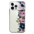 thumbnail image 1 of MUNDAZE Apple iPhone 14 Pro Max Shockproof Clear Hybrid Protective Phone Case Navy Blue Summer Watercolor Floral Purple Flowers Cover, 1 of 5