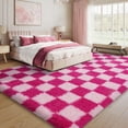 thumbnail image 3 of ZENELESS Checkered Fluffy Rug,6x9 Non-Slip Large Area Rug,Super Soft Indoor Fuzzy Carpet for Bedroom Living Room Home Decor,Pink and Rose Red, 3 of 7