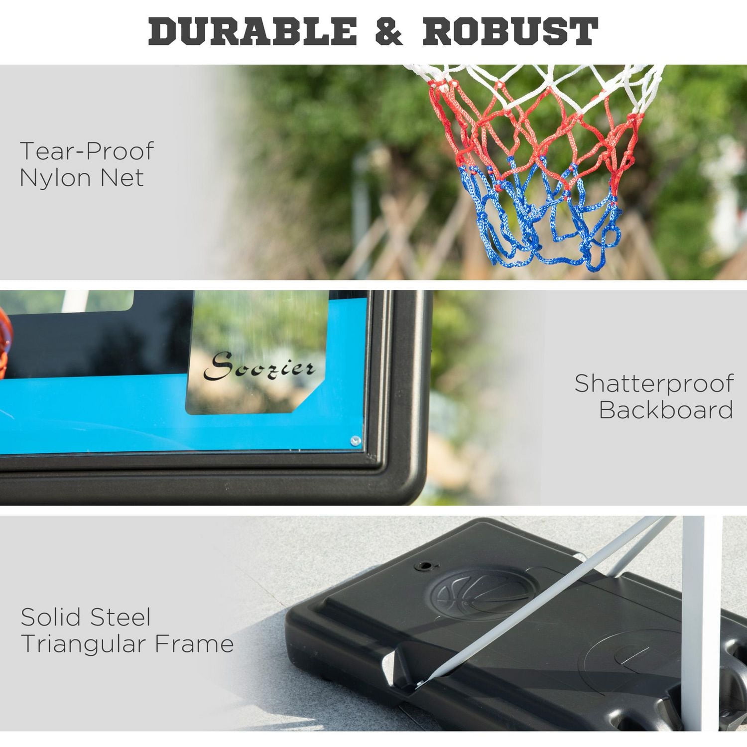 2.1-2.6m Basketball Hoop and Stand with Weighted Base, Portable on Wheels