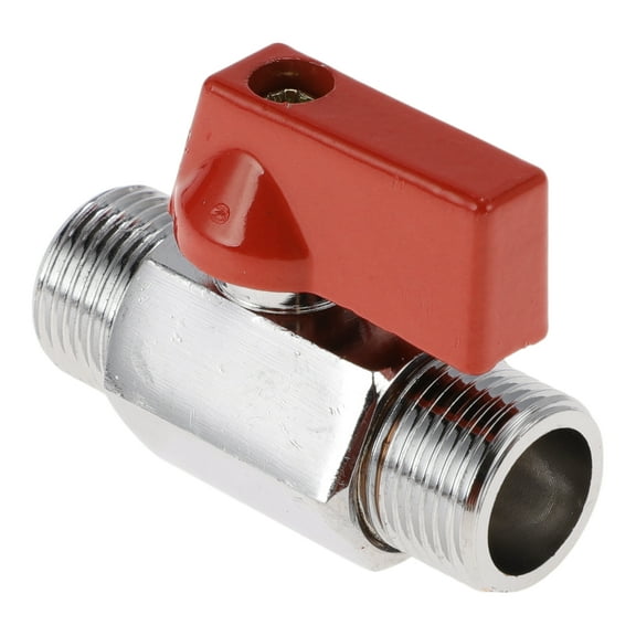 Unique Bargains Brass Pipe Fittings 3/8"Male Red handle ball valve polished double 1.77" 1 Pc