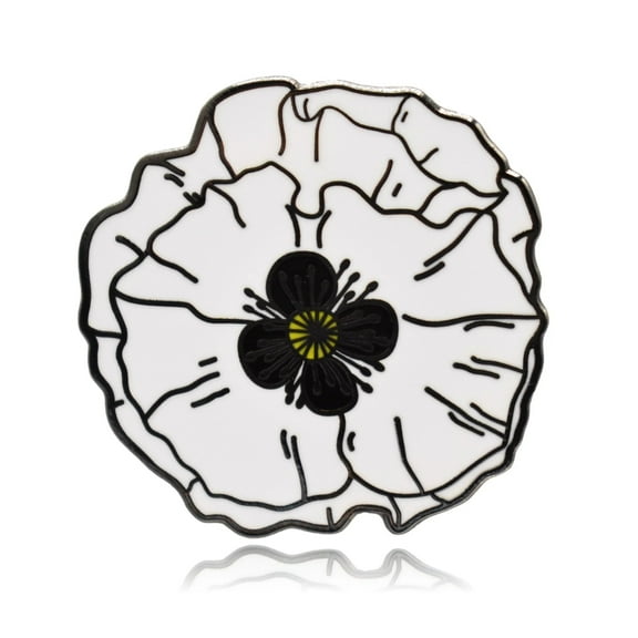 White Poppy Flower Hard Enamel Pin