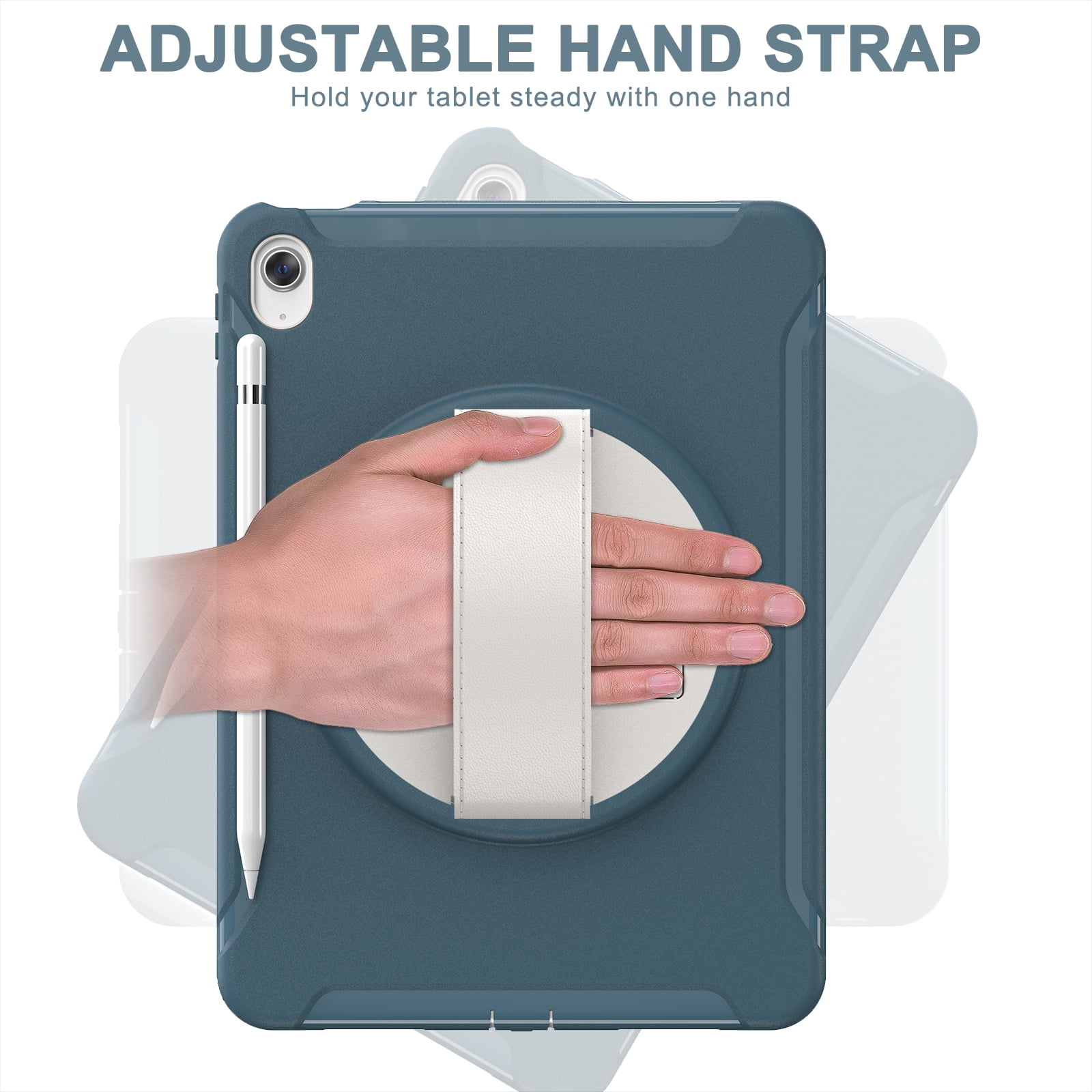 Allytechgroup Case for Apple iPad 11th Gen 11" 2025/ iPad 10th Gen 10.9" 2022, Build-in Pencil Holder Rotaing Stand Heavy Duty Shockproof Kids Friendly Hand Strap Tablet Cover for iPad 11/ iPad 10