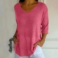 thumbnail image 5 of loopsun Plus Size Tops for Womens,Womens Summer Tops,Women Solid Color Spring/summer Knitted V-neck Medium Sleeve Casual Top Hot Pink XXL, 5 of 5