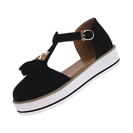 

OAVQHLG3B Dress Sandals for Women Clearance Summer Tassel Baotou Hollow T-shaped Platform Shoes Suede Buckle Sandals