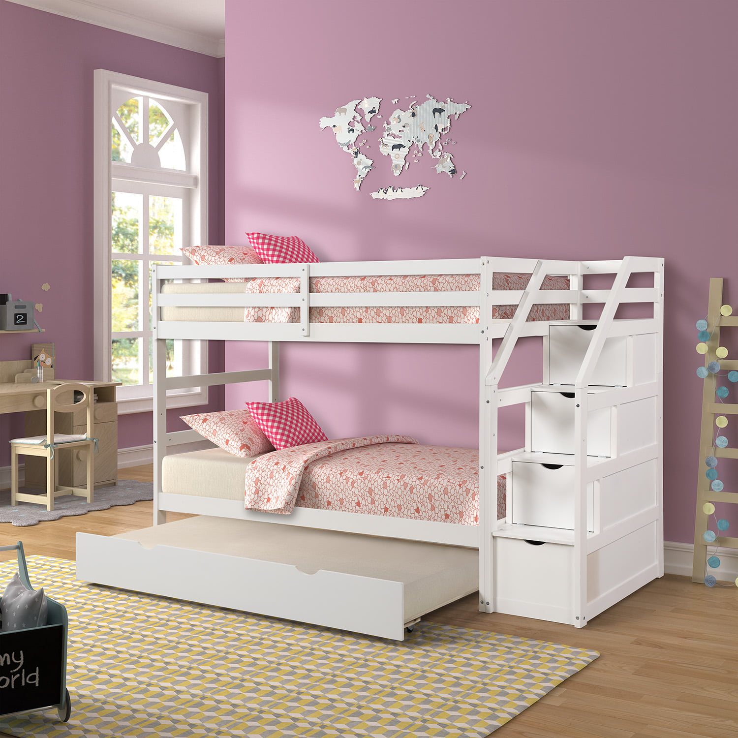 Twin Over Twin Bunk Beds for 3-12 Kids, 94.4'' x 42.4'' x 61.4'' Solid