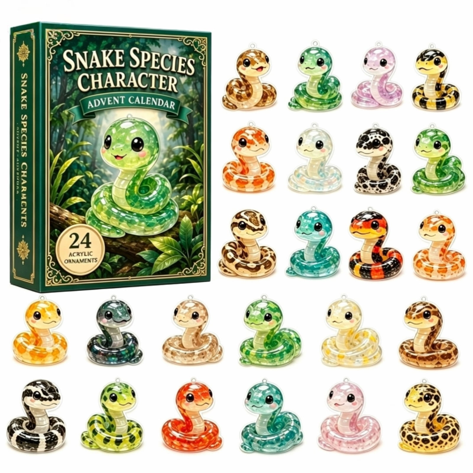 Christmas 2D Acrylic Advent Calendar with 24 Hanging Snake Figurines for Holiday Decor and Party Favors for Home Christmas Gifts