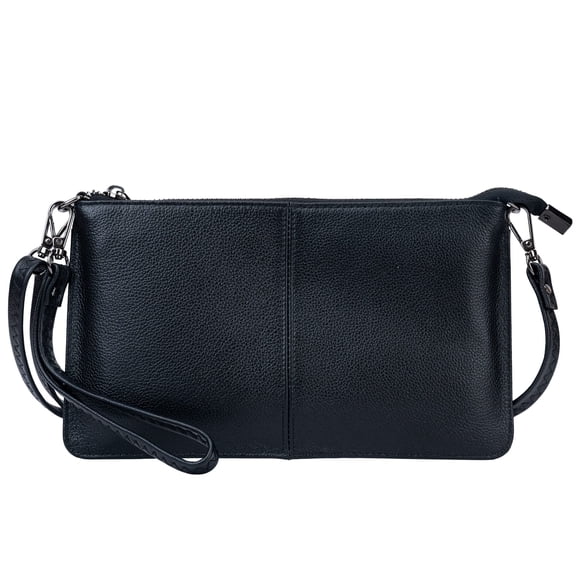 Bolso de pulsera Bveyzi de piel auténtica para mujer, color negro
