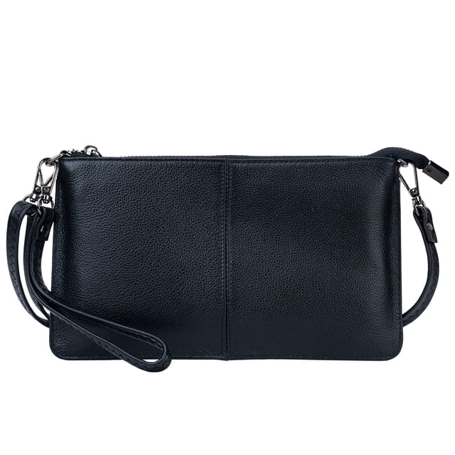 Bolso de pulsera Bveyzi de piel auténtica para mujer, color negro