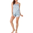 thumbnail image 5 of Unique Bargains Women's Satin Camisole Lace Cami Shorts Pajamas Set, 5 of 6