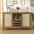 thumbnail image 3 of Winkalon Coffee Bar Cabinet, 47.2" Rattan Sideboard Buffet Cabinet with Storage, Boho Farmhouse Liquor Cabinet with Wine Racks for Living Dining Room Kitchen, Caramel Oak, 3 of 9