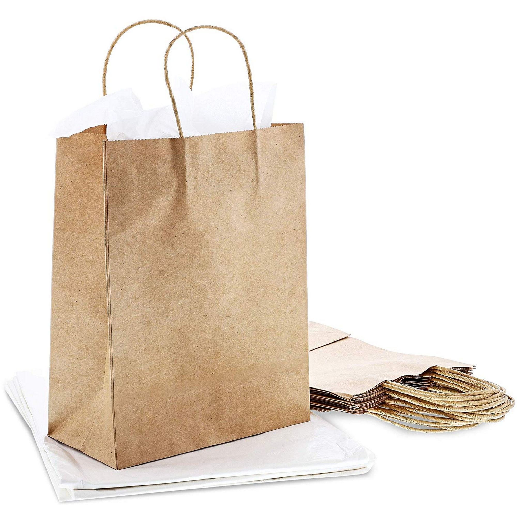 60Pack White Tissue Paper with 12 Medium Kraft Gift Bags with Handles