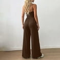 thumbnail image 4 of ZHOGXU Women's Jumpsuit Sleeveless Suspenders Solid Color Wide Leg Comfortable Fashion Romper For Everyday Wear,Brown,M, 4 of 6