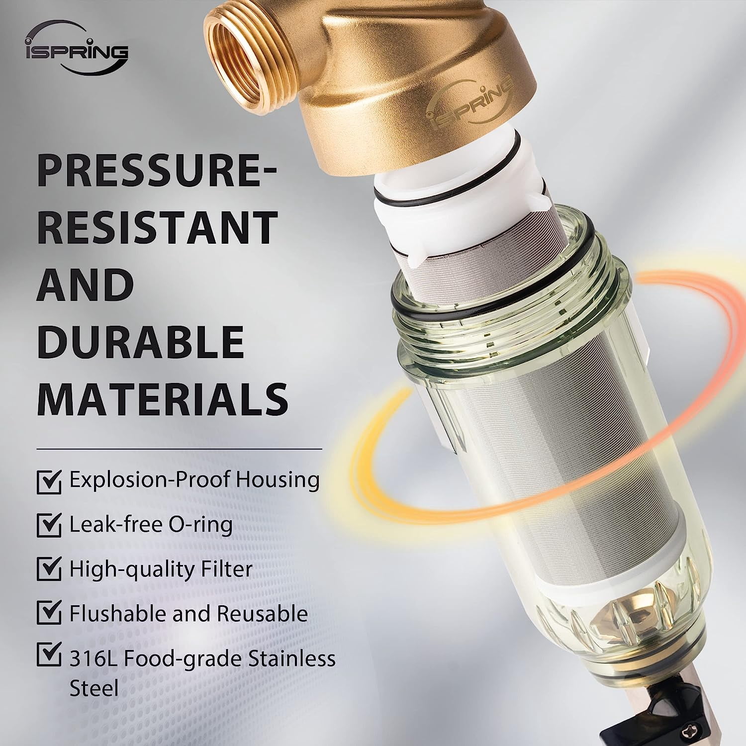 iSpring WSP2PK15 Reusable Whole House Spin Down Sediment Water Filters, Twin Pack with 100 Microns and 50 Microns Filter Sizes, Clear Housing, Lead-Free Brass