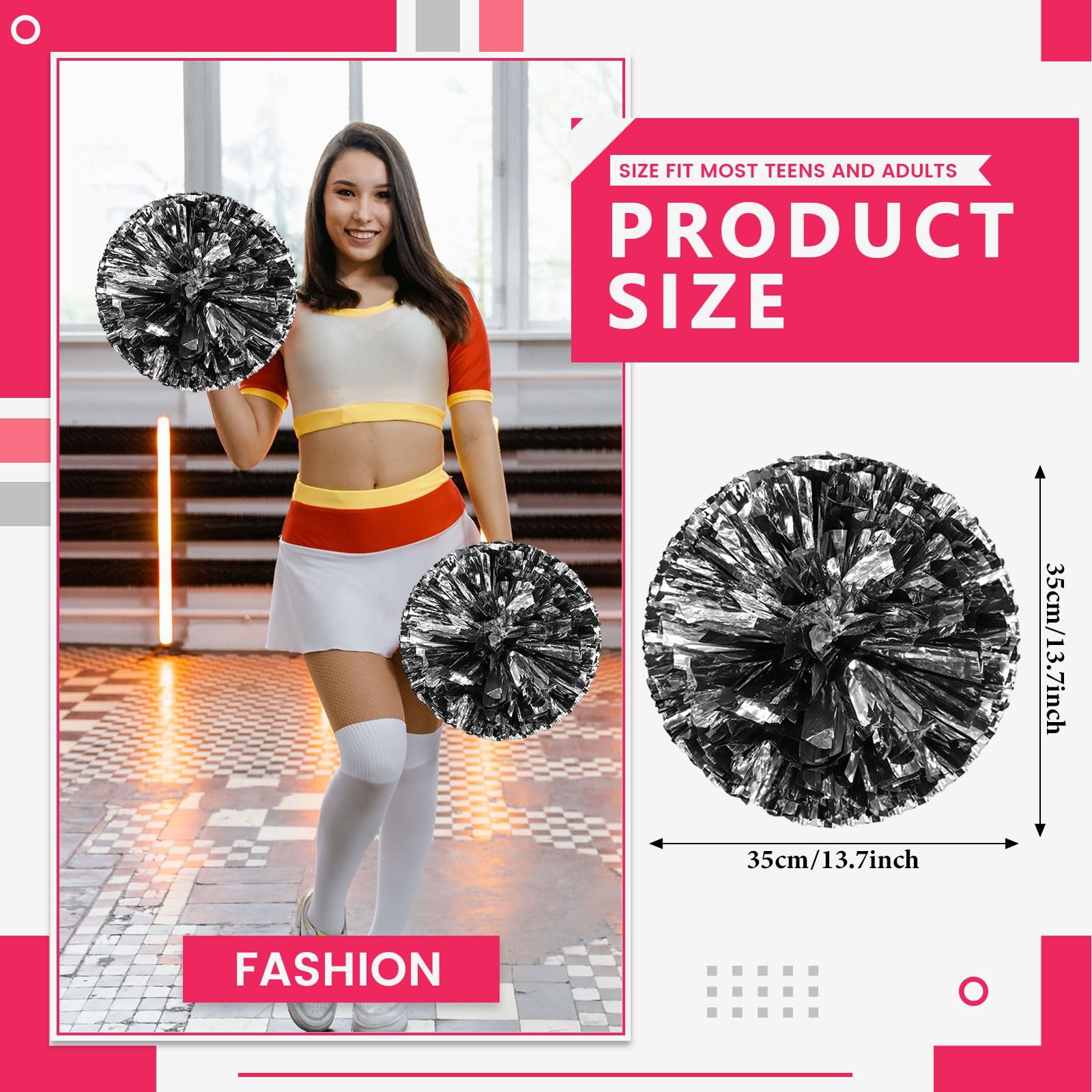 24 Pcs pom poms Cheer,13.7inch pom poms Cheerleading with Straight Handle Style Cheer Pom Pomsfor Dance, Matches