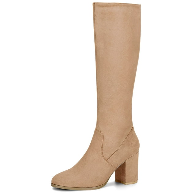 Unique Bargains Bottes Hauteur Genou à Talon Bloc à Bout Rond pour Femmes