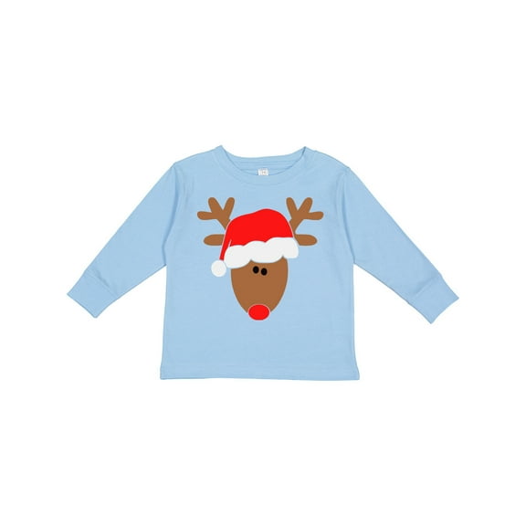 Inktastic Christmas Cute Reindeer in Santa Hat Boys or Girls Long Sleeve Toddler T-Shirt