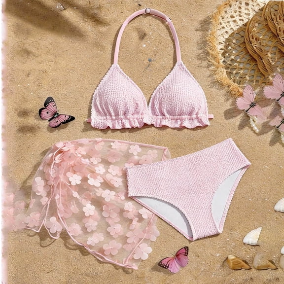ibiyuan Toddler Girl Swimsuit 3-Piece Girls Bathing Suits Drawstring Floral Print Bikini Sets Comfortable Rash Guard Tankini Summer Girl's Swimwear