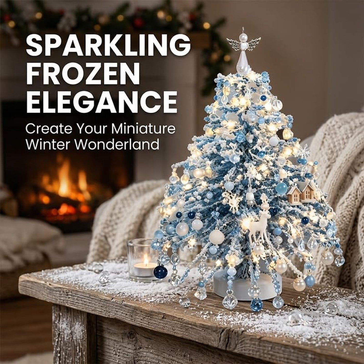DIY Beaded Christmas Tree Kit with LED Light, Handmade Tabletop Holiday Craft for Adults, 4.4 x 4.3 x 4.5 in Desktop Decoration