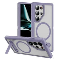 for Samsung Galaxy S25 Ultra Case,[Built-in Invisible Kickstand],Compatible with MagSafe,Military-Grade Drop Protection Double Layer Shockproof Slim Translucent Matte Phone Case,Lightpurple Clear