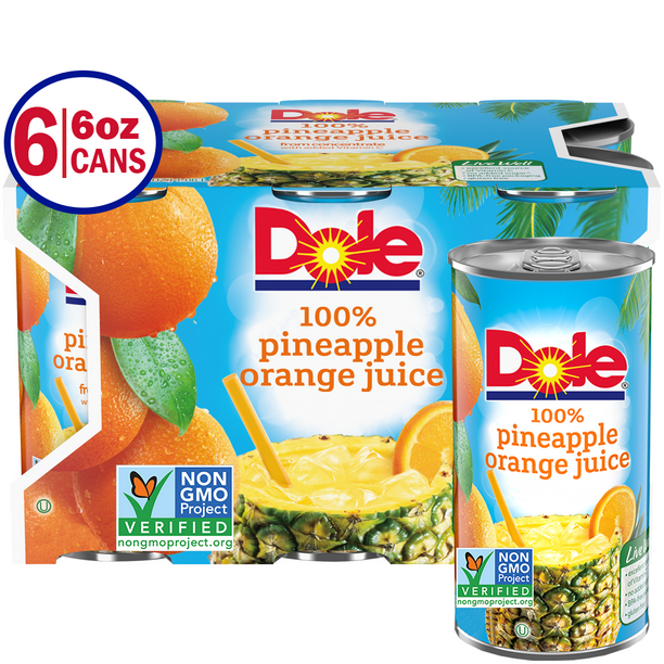 Dole Pineapple Orange Juice with Added Vitamin C, 6 oz Fruit Juice Cans
