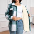 thumbnail image 5 of Womens Flannel Plaid Shacket Jacket Fleece Sherpa Lined Button Down Tartan Trench with Pocket Fashion Coat, 5 of 6