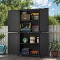 thumbnail image 3 of ModFusion 63-in Outdoor Storage Shed, Black Weatherproof Wicker Patio Cabinet with Double Doors – Garden & Tools Organizer, 3 of 10