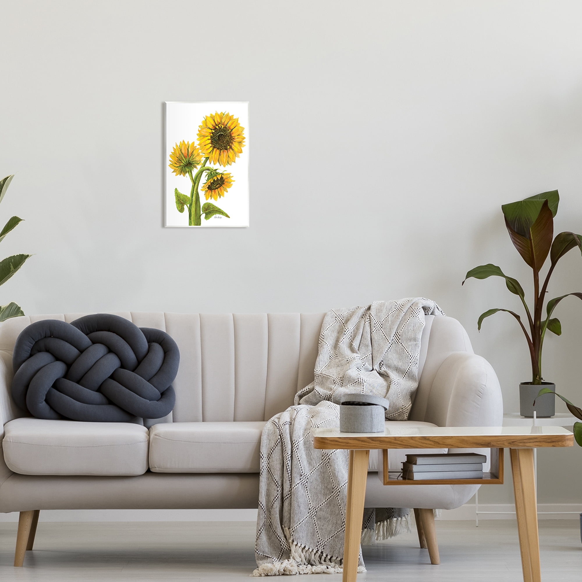 Stupell Industries Sunflower Trio on White Botanical & Floral Painting Unframed Art Print Wall Art, 10 x 15