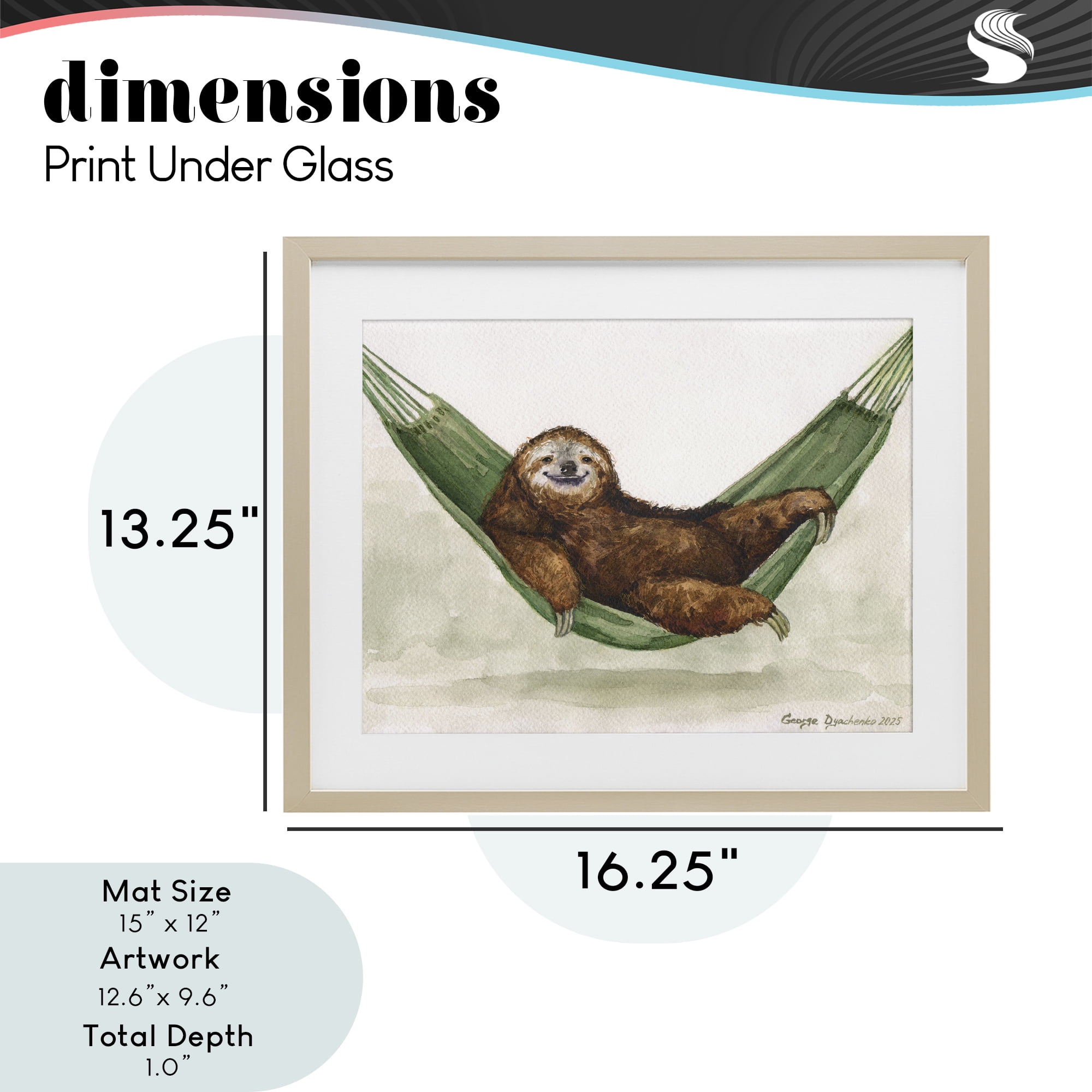 Stupell Industries Sloth On The Hammock Birch Framed Print Under Glass, design by George Dyachenko