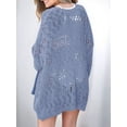 thumbnail image 4 of Women Crochet Cardigan Sweater Kimonos Boho Solid Color Oversized Fall Open Front Outwear  Blue M, 4 of 5