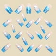 thumbnail image 5 of 24Pieces Square False Nails Mediums Long Frosted Blue Marine Life Design NonToxic For Travelers Students, 5 of 7