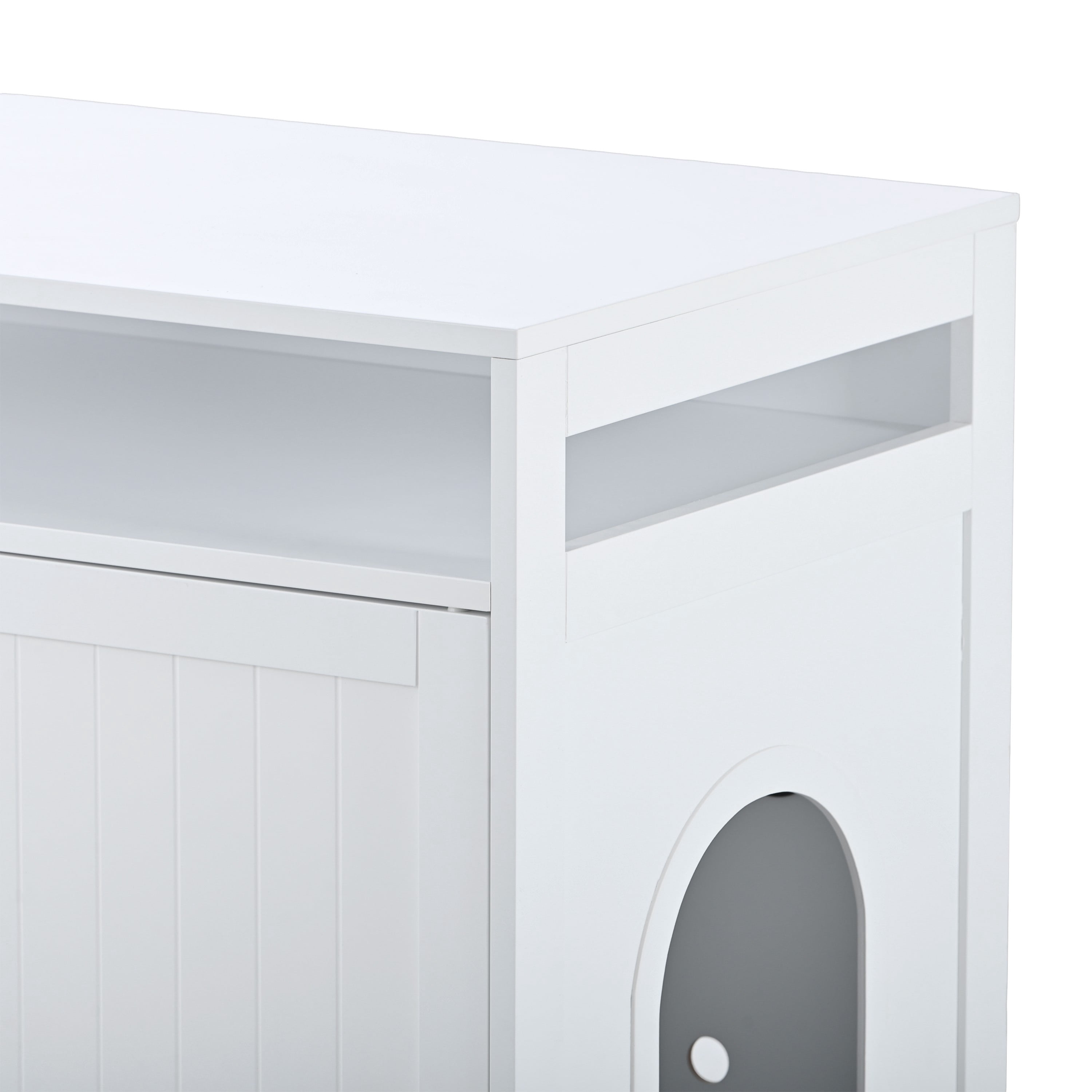 ZephyPaws Litter Box Enclosure with Hidden Plug,Cat Litter Box Furniture with 2 Doors,Indoor Cat Bathroom Storage Bench Side Table,Large Wooden Enclosed Cat House for Privacy,White